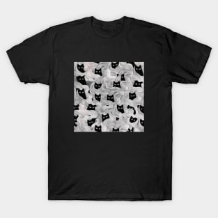 Black and White Liquid Cats Pattern T-Shirt